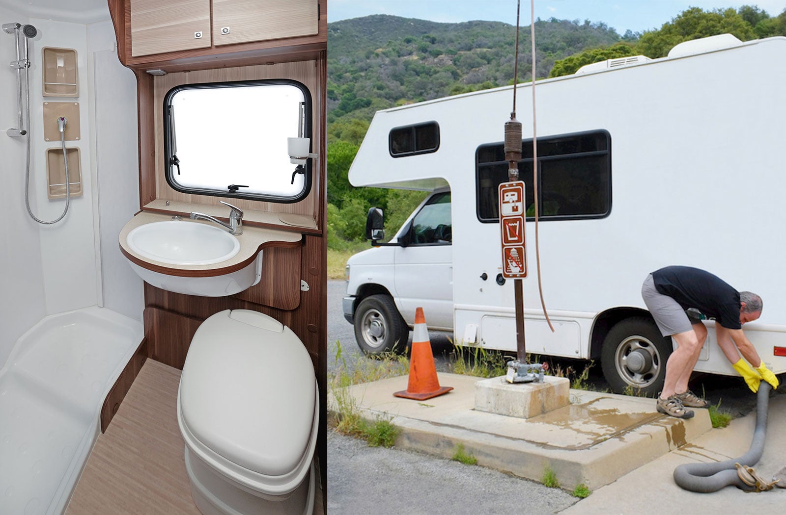 Portable RV/camper toilet and holding tank setup in Big Rapids, Michigan