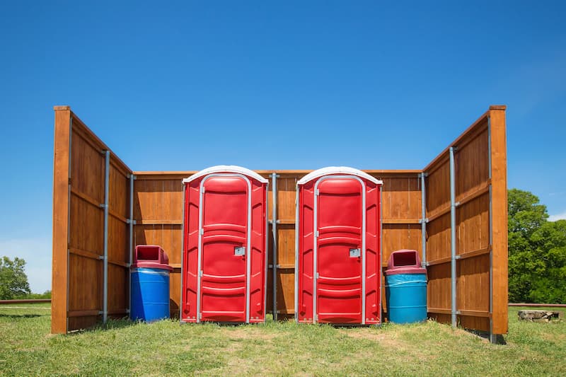 Short-term porta potty units staged for delivery in Big Rapids, Michigan